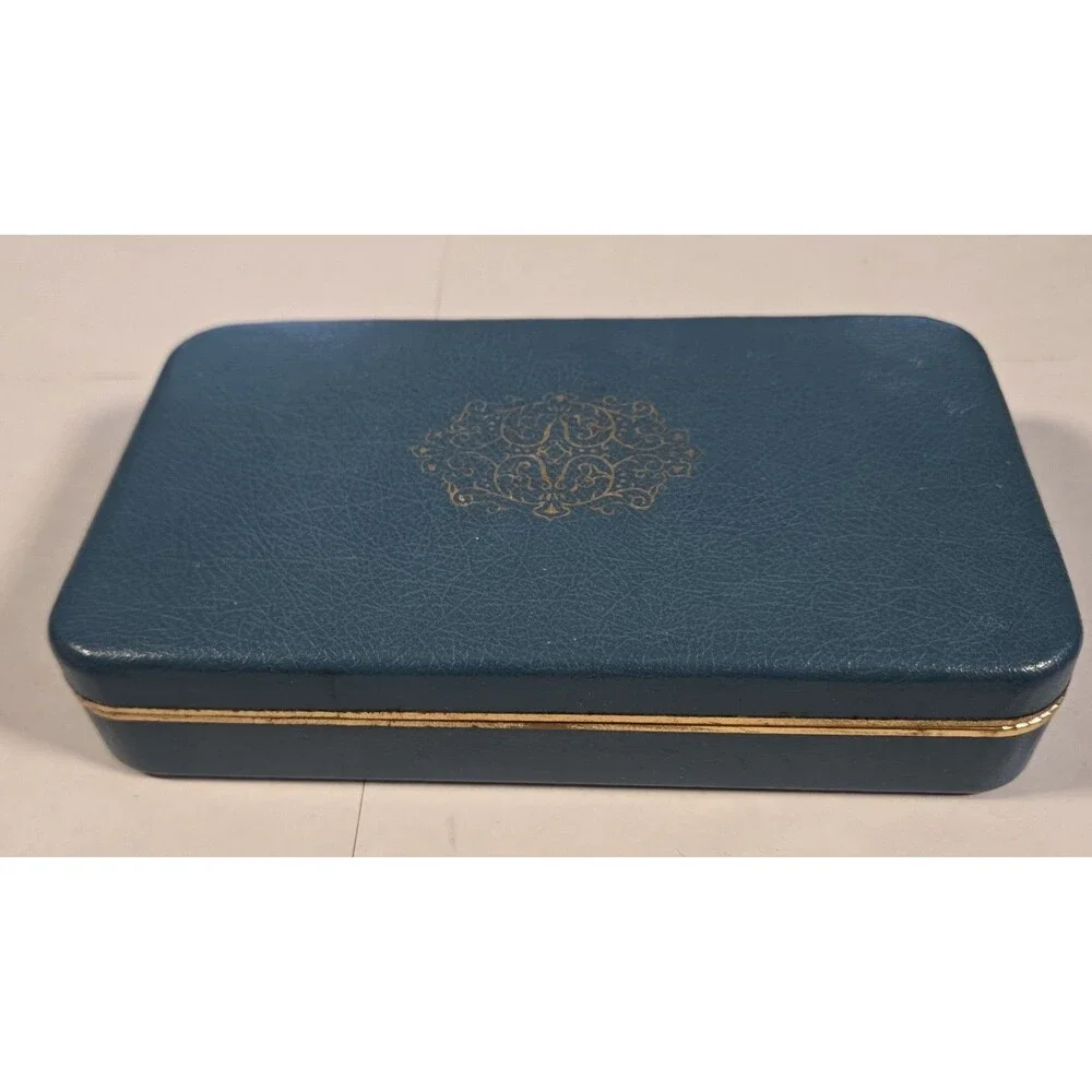 Vintage Farrington Blue Jewelry Box Velvet Lined Faux Leather‎ Case